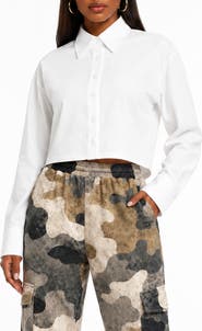 Dai Moda Long Sleeve Button Down Cropped Shirt