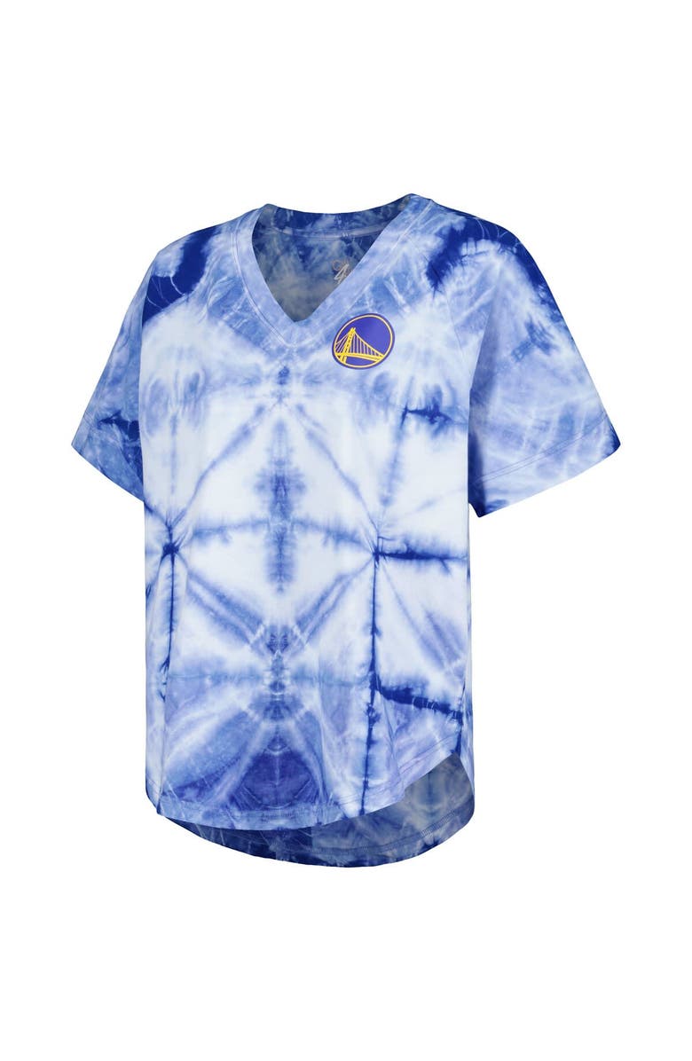 G-III 4HER BY CARL BANKS Women's G-III 4Her by Carl Banks Royal Golden State Warriors Tournament Raglan Oversized Tie-Dye V-Neck T-Shirt, Alternate, color, Royal