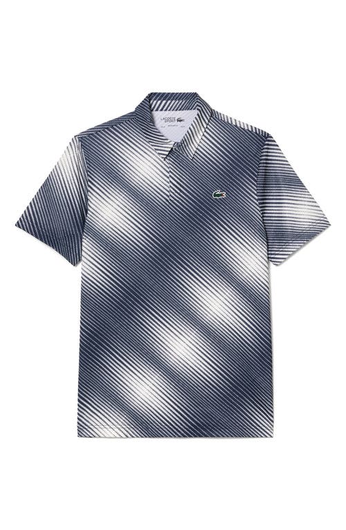 Lacoste Regular Fit Print Stretch Polo Shirt In Ev0 Flour/navy Blue