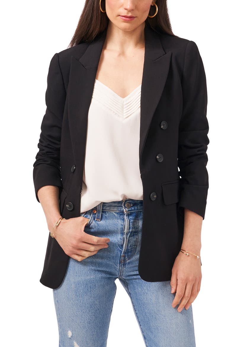 Faux Double Breasted Blazer, Alternate, color, RICH BLACK