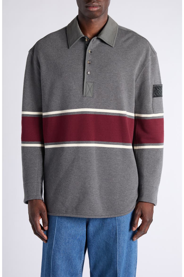 Oversize Long Sleeve Cotton Fleece Polo, Main, color, 2649 GREY/ BEIGE/ BAROLO