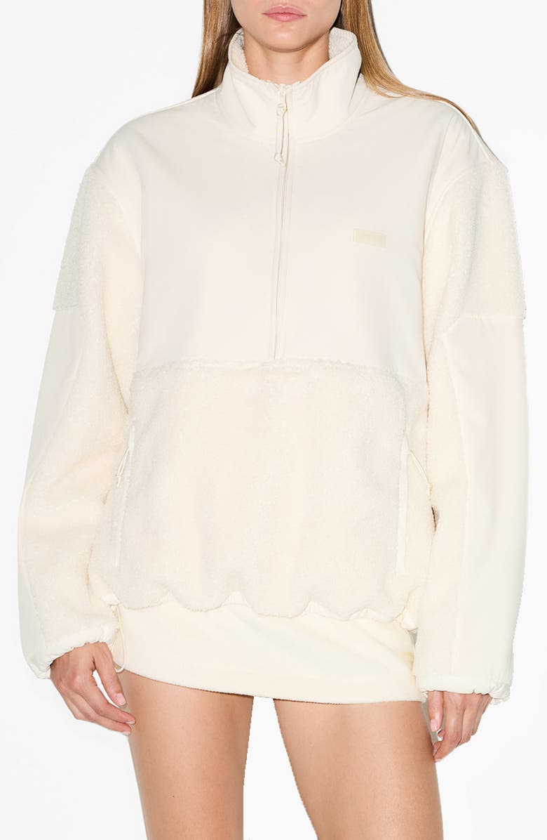 SKIMS Faux Shearling Half Zip Pullover, Main, color, Ecru