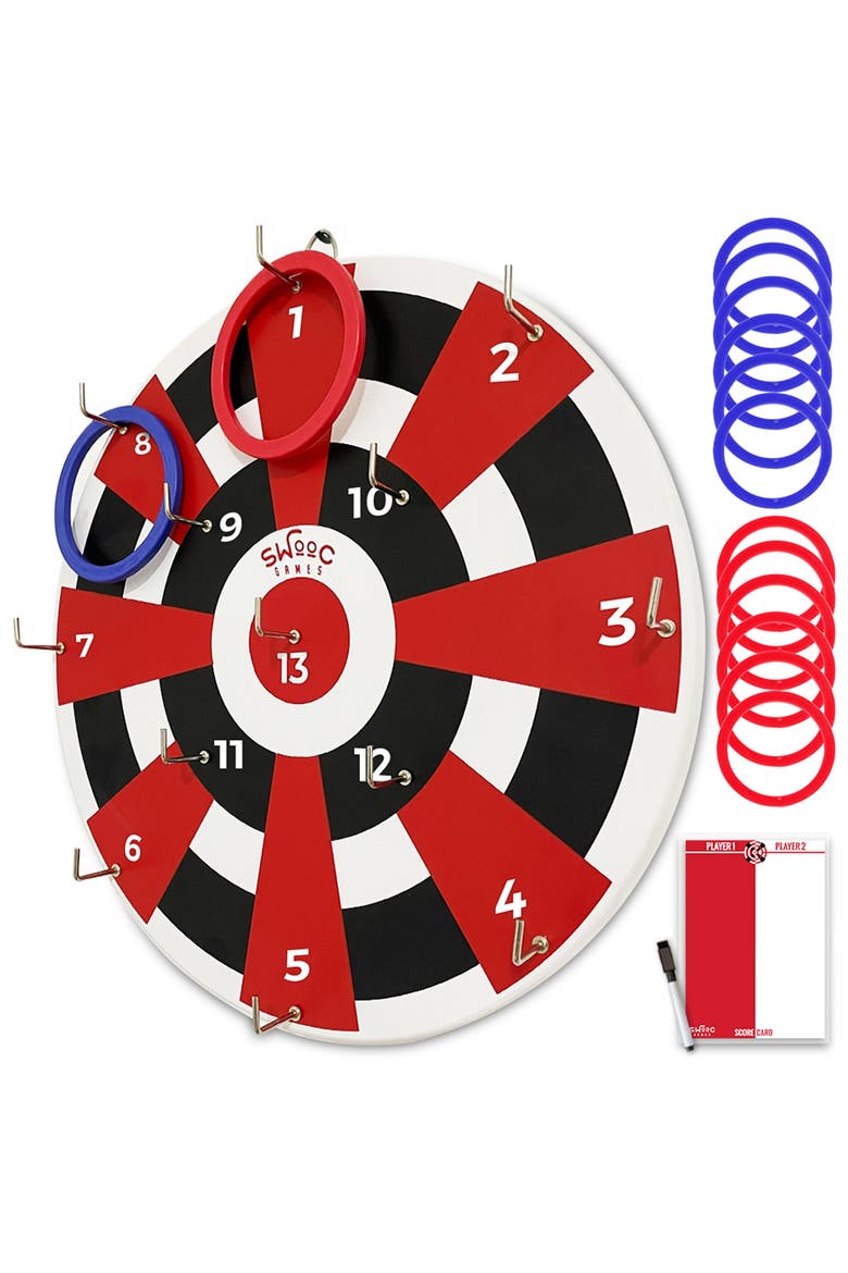 Hook Darts Ring Toss Game | Wood Board and Soft Rings, Main, color, Multicolored