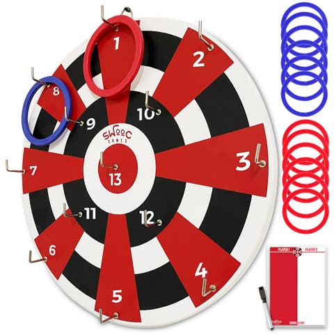 Hook Darts Ring Toss Game | Wood Board and Soft Rings