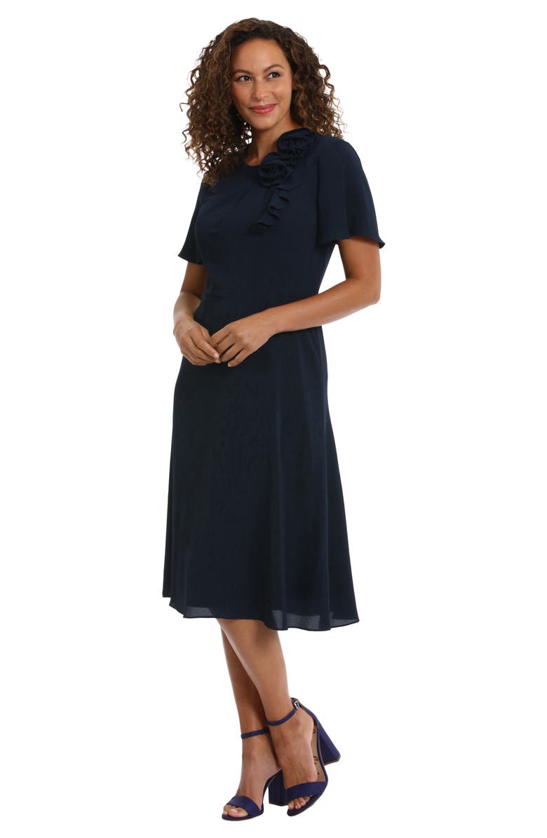 London Times Rosette Flutter Sleeve Fit & Flare Dress, Alternate, color, 