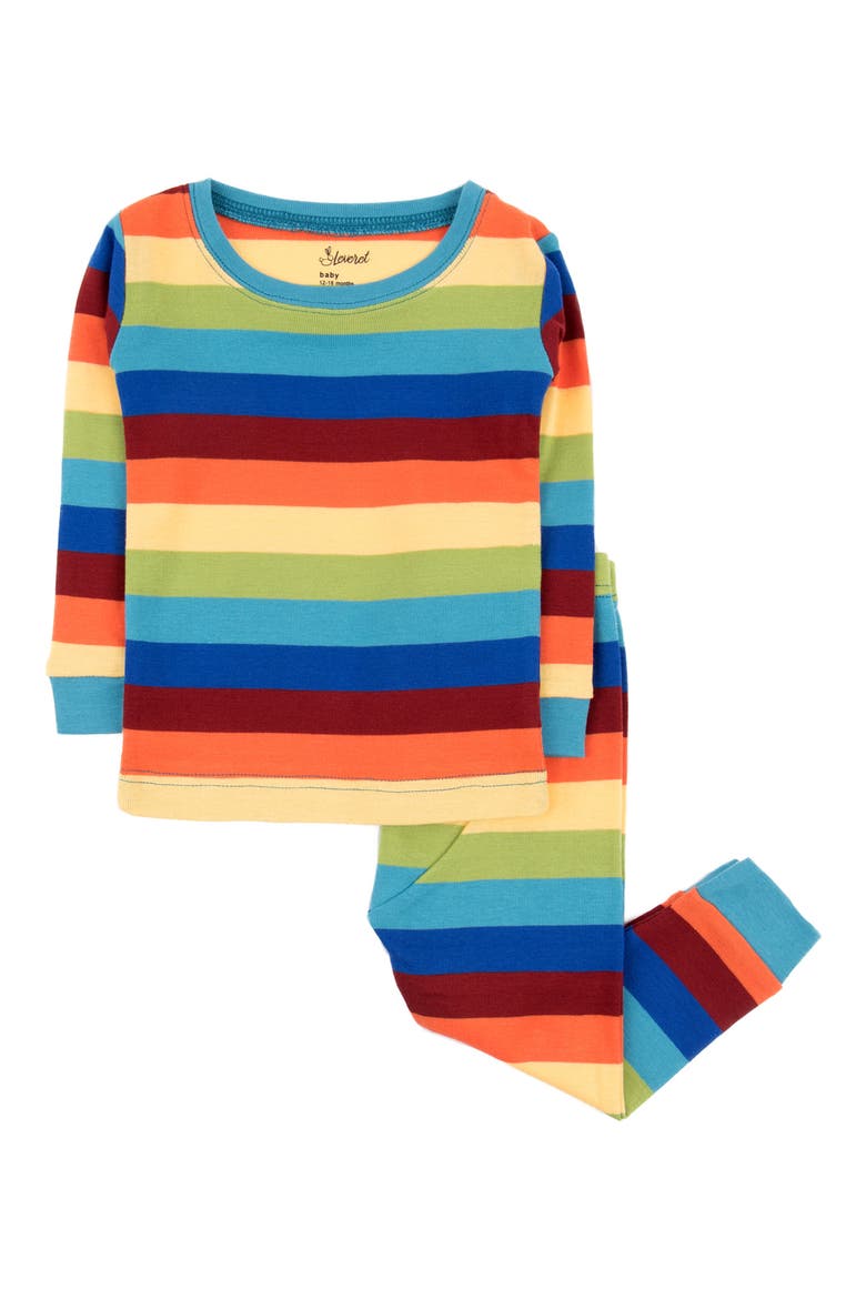 Kids Two-Piece Striped Cotton Matching Family Pajamas, Main, color, RAINBOW