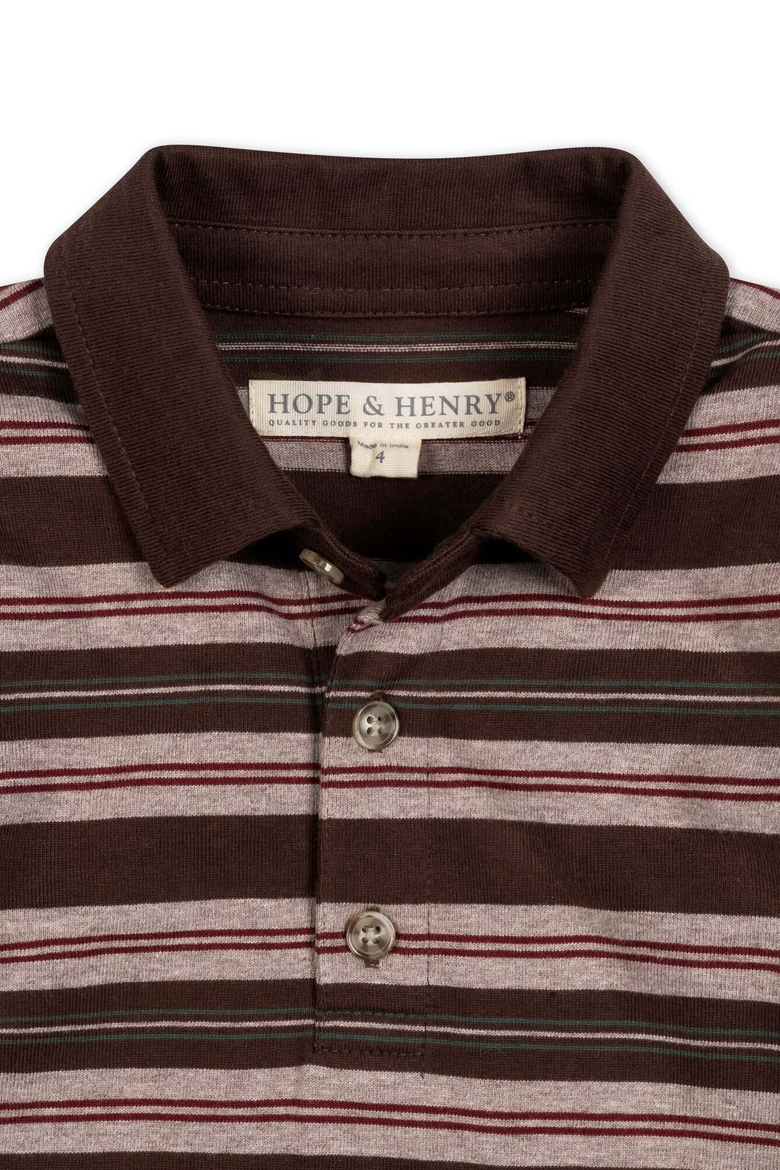 Kids' Organic Cotton Long Sleeve Polo Shirt, Alternate, color, Chocolate Cottage Stripe