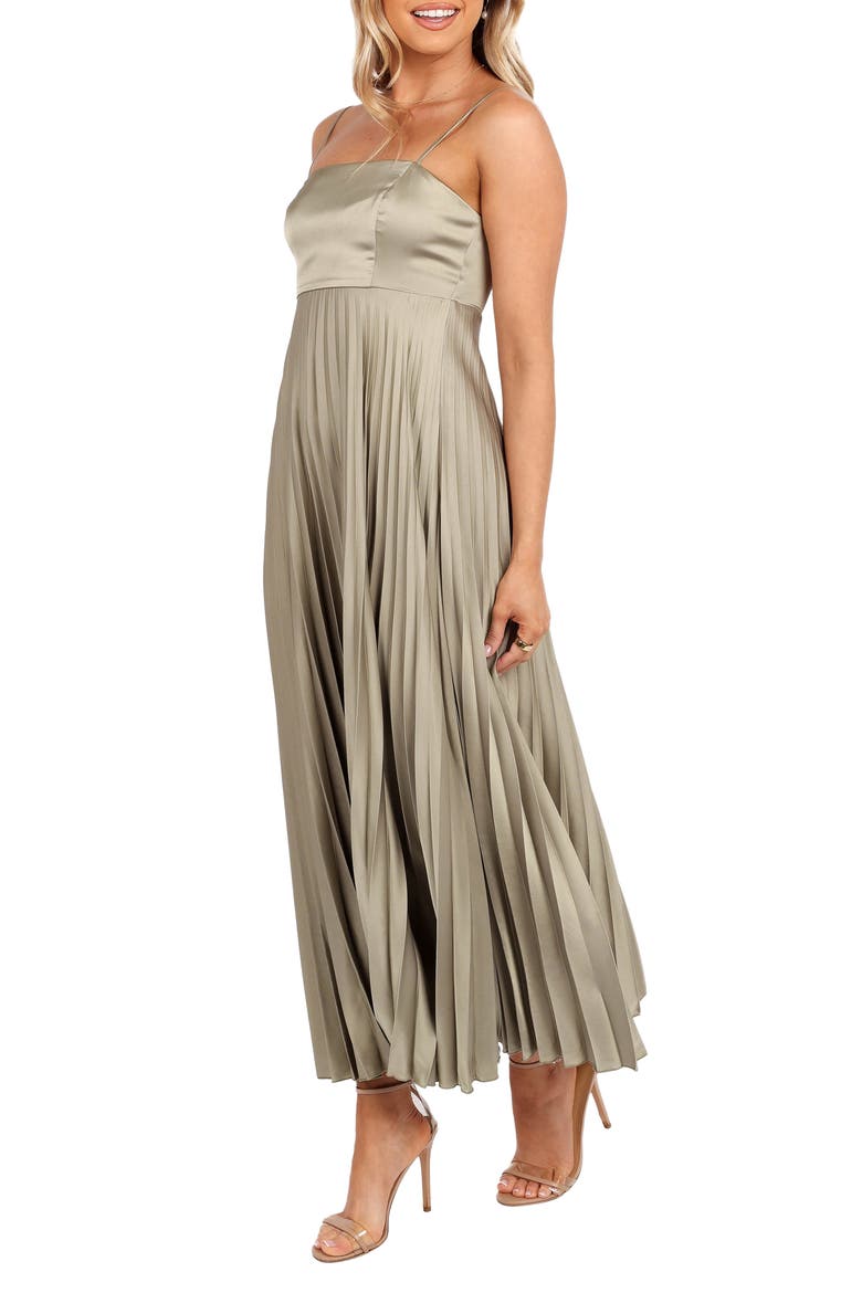 Keegan Pleated Satin Dress, Alternate, color, OLIVE