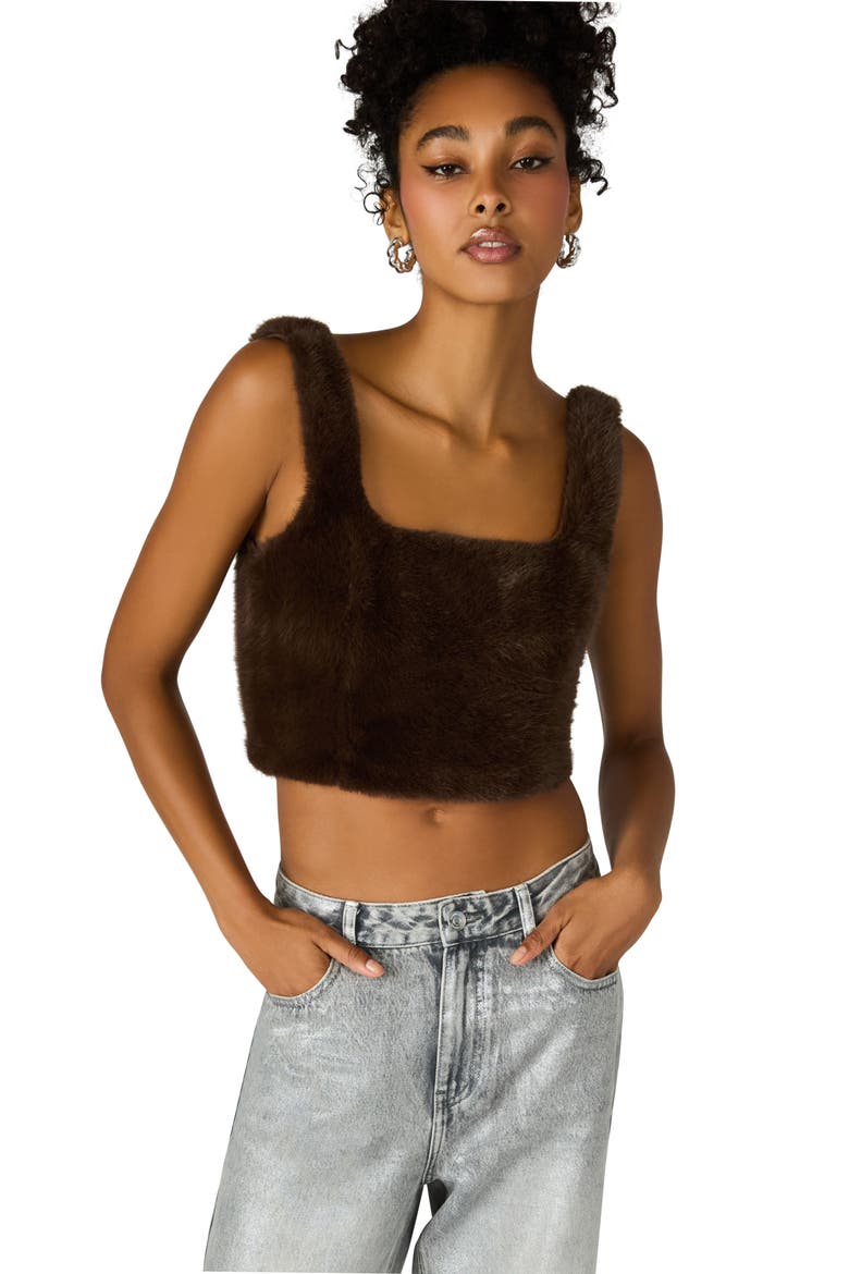 Hannia Faux Fur Crop Tank, Alternate, color, DARK ESPRESSO