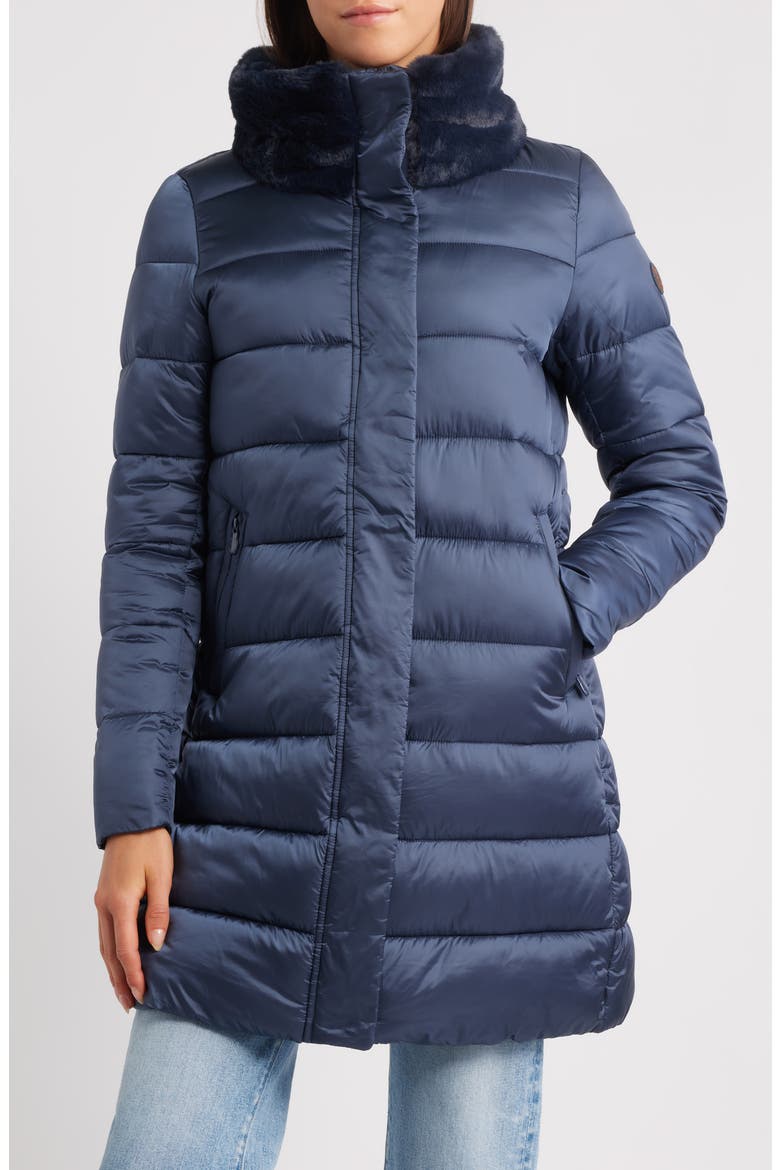 Dalea Faux Fur Collar Longline Puffer Jacket, Main, color, NIGHT BLUE