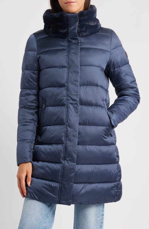 Save The Duck Dalea Water Repellent Puffer Coat With Faux Fur Collar In Blue
