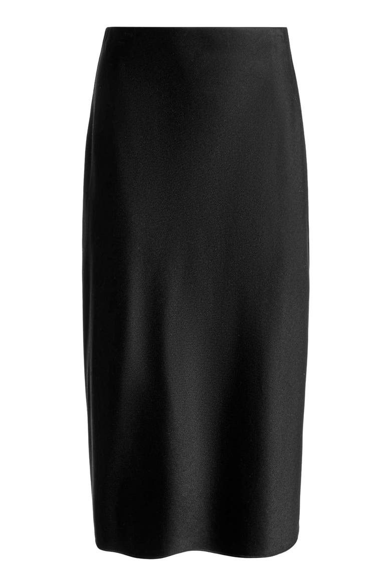 Maeve Back Slit Stretch Wool Midi Skirt, Alternate, color, BLACK