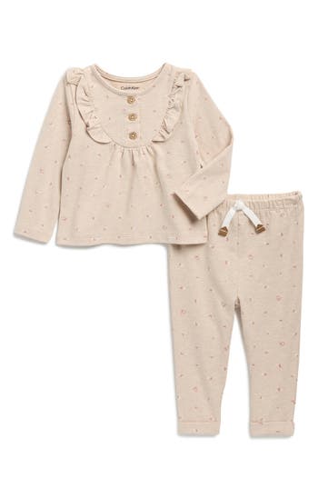 Calvin Klein Babies'  Logo Ruffle Top & Joggers Set In Brown