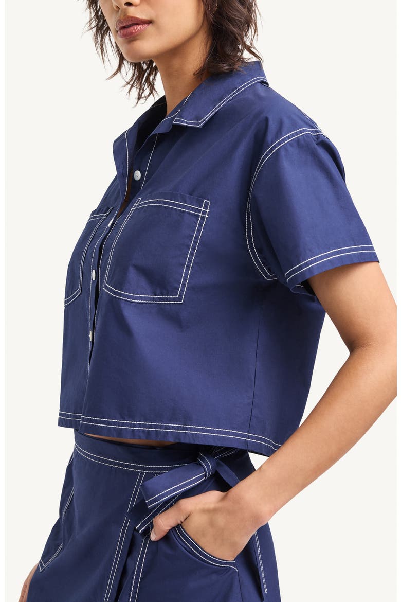 Ashley Crop Organic Cotton Cover-Up Camp Shirt, Alternate, color, MIDNIGHT