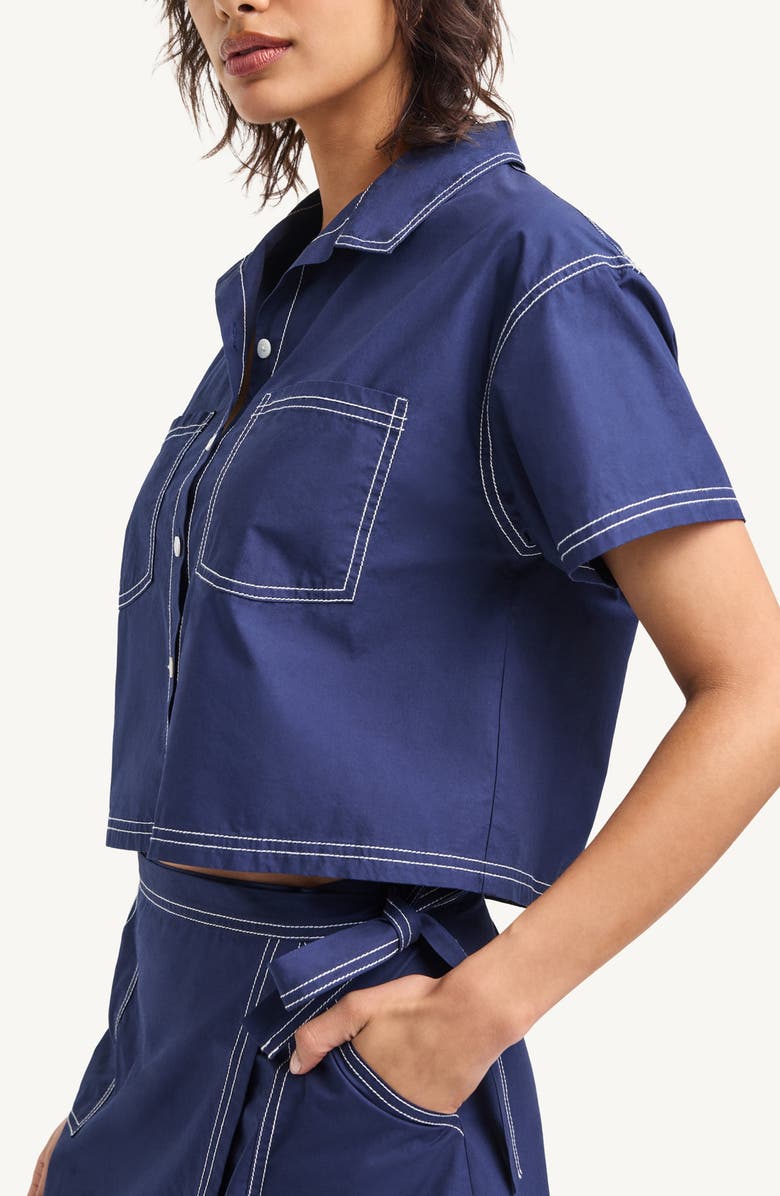 Vitamin A<sup>®</sup> Ashley Crop Organic Cotton Cover-Up Camp Shirt, Alternate, color, Midnight