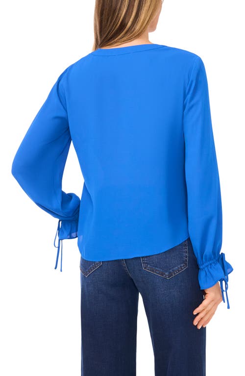 Cece Tie Cuff Button-up Top In Blue