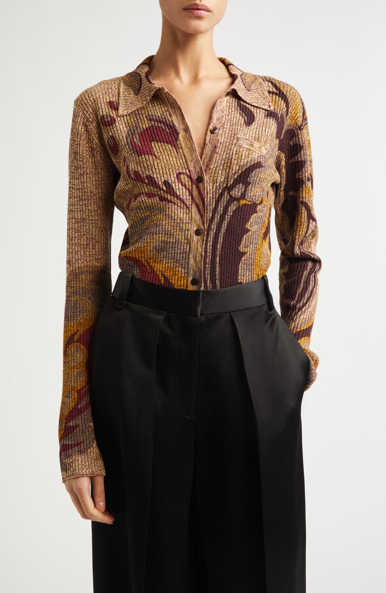 Etro Paisley Wool Knit Shirt, Main, color, Multicolor Green Base