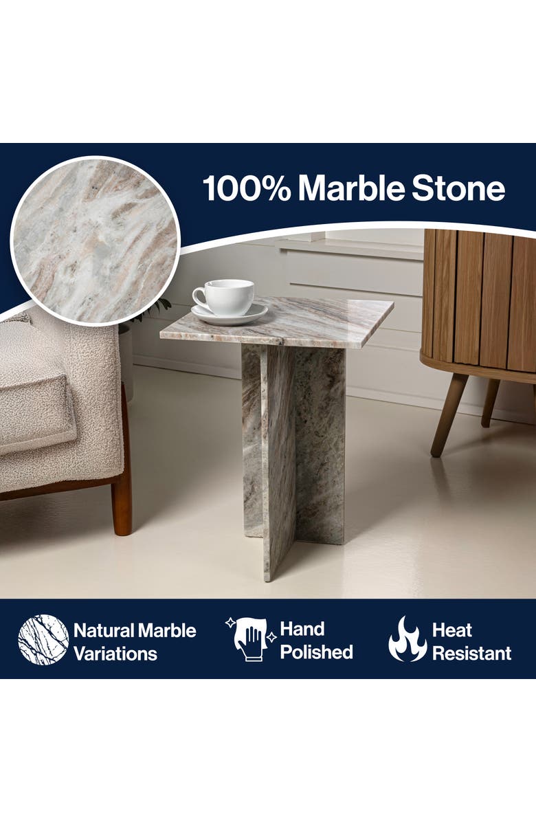 JONATHAN Y Cecil 18.5" Contemporary Natural Marble Handmade T-Shaped End Table, Alternate, color, Gray/Beige
