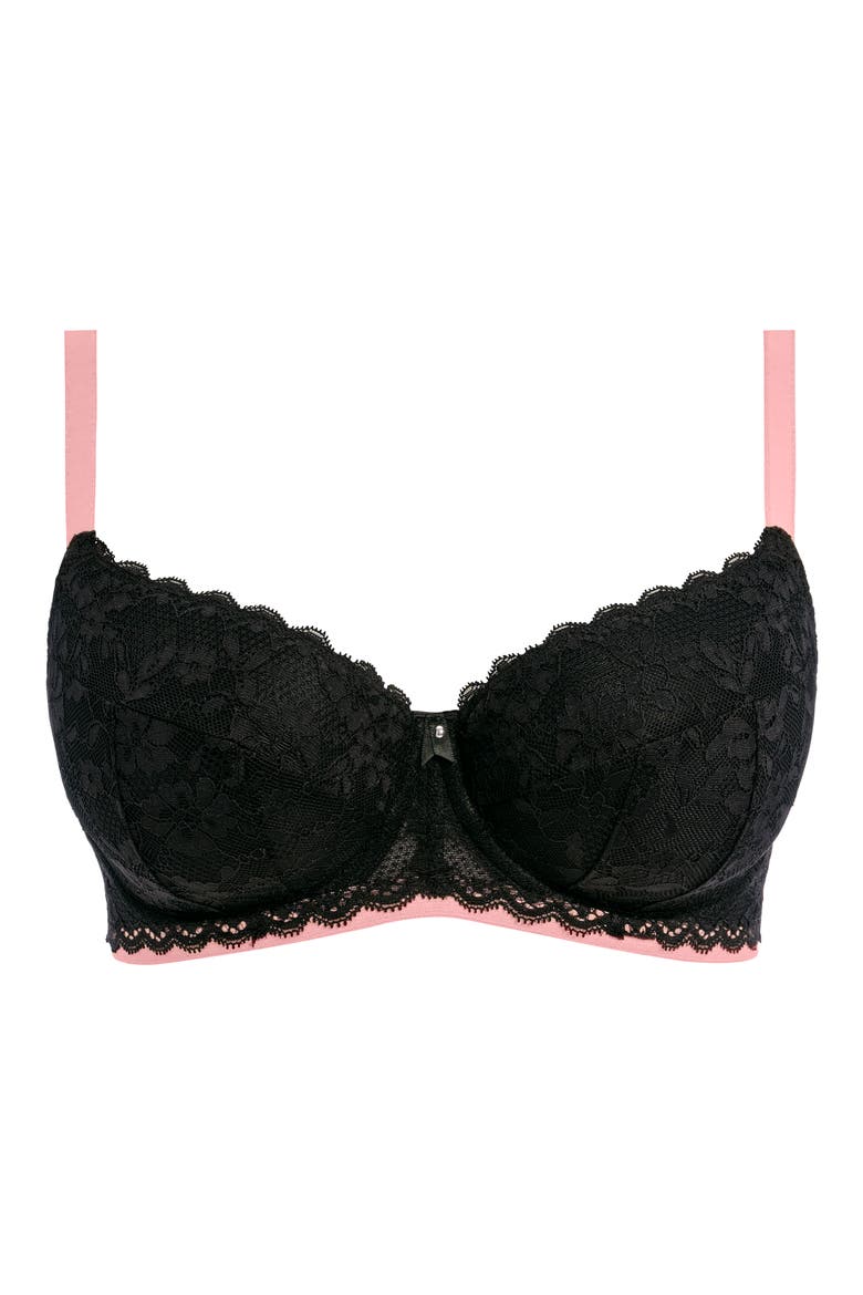 Offbeat Underwire Padded Half Cup Bra, Alternate, color, BLACK