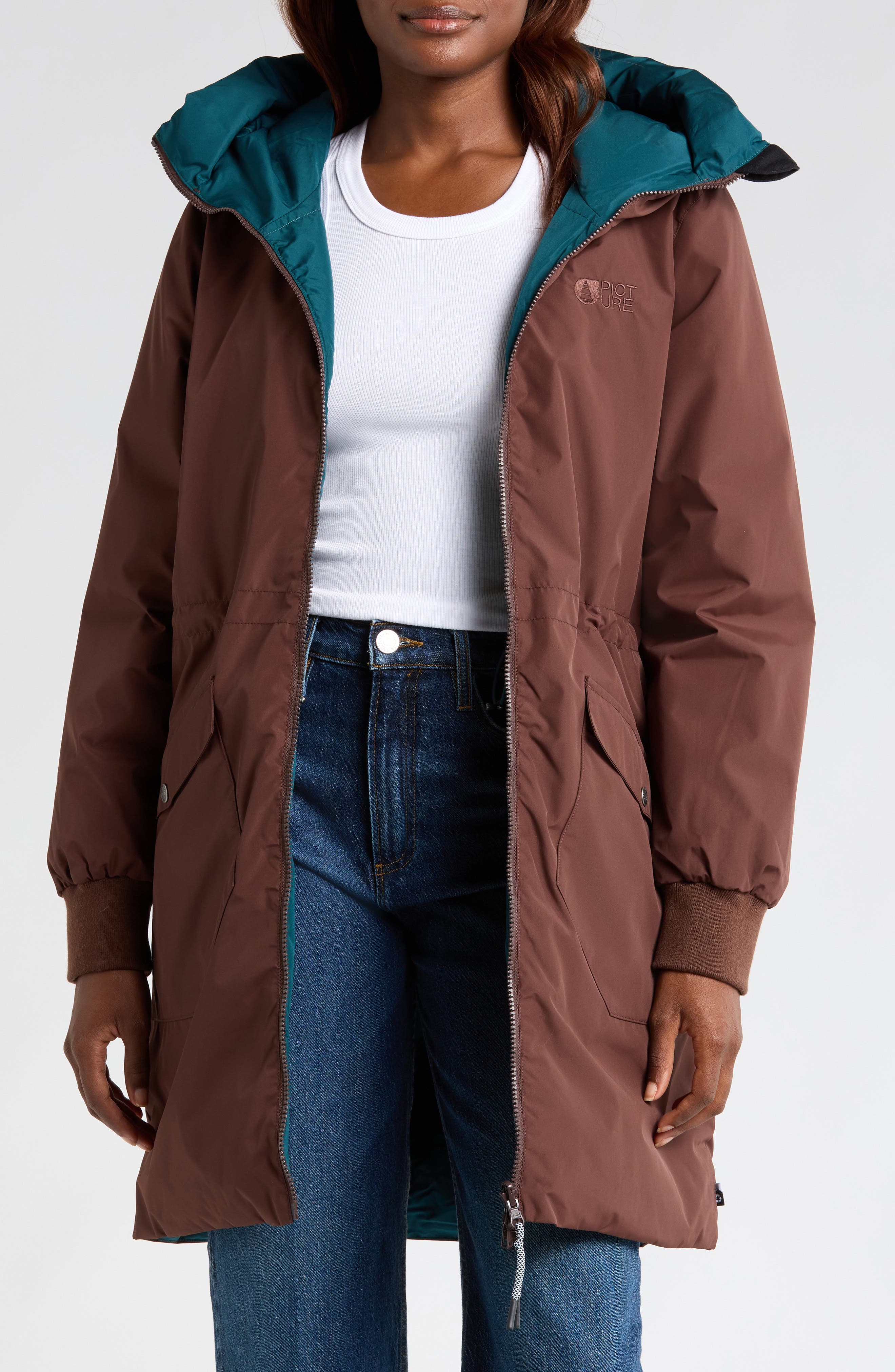 Picture Organic Clothing Inukee Waterproof Reversible Puffer Coat in Chicory Coffee Deepwatr 