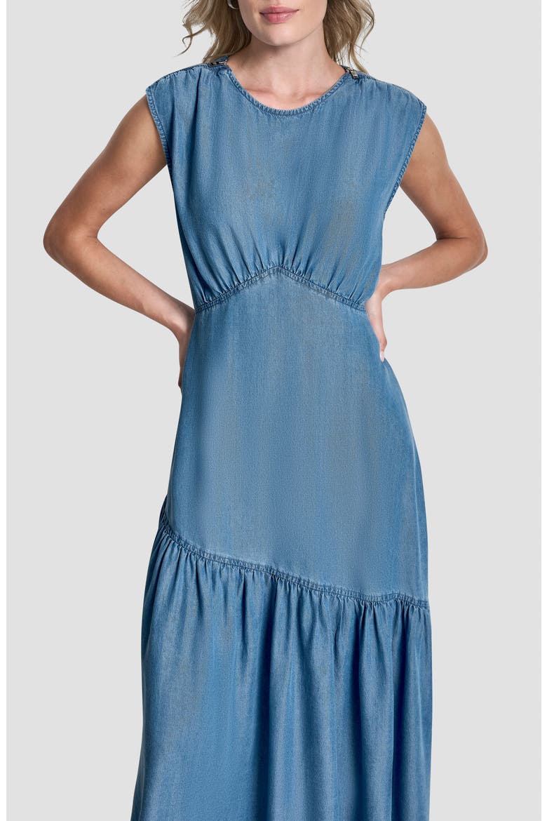 Shirred Chambray Midi Dress, Alternate, color, STREAM WASH