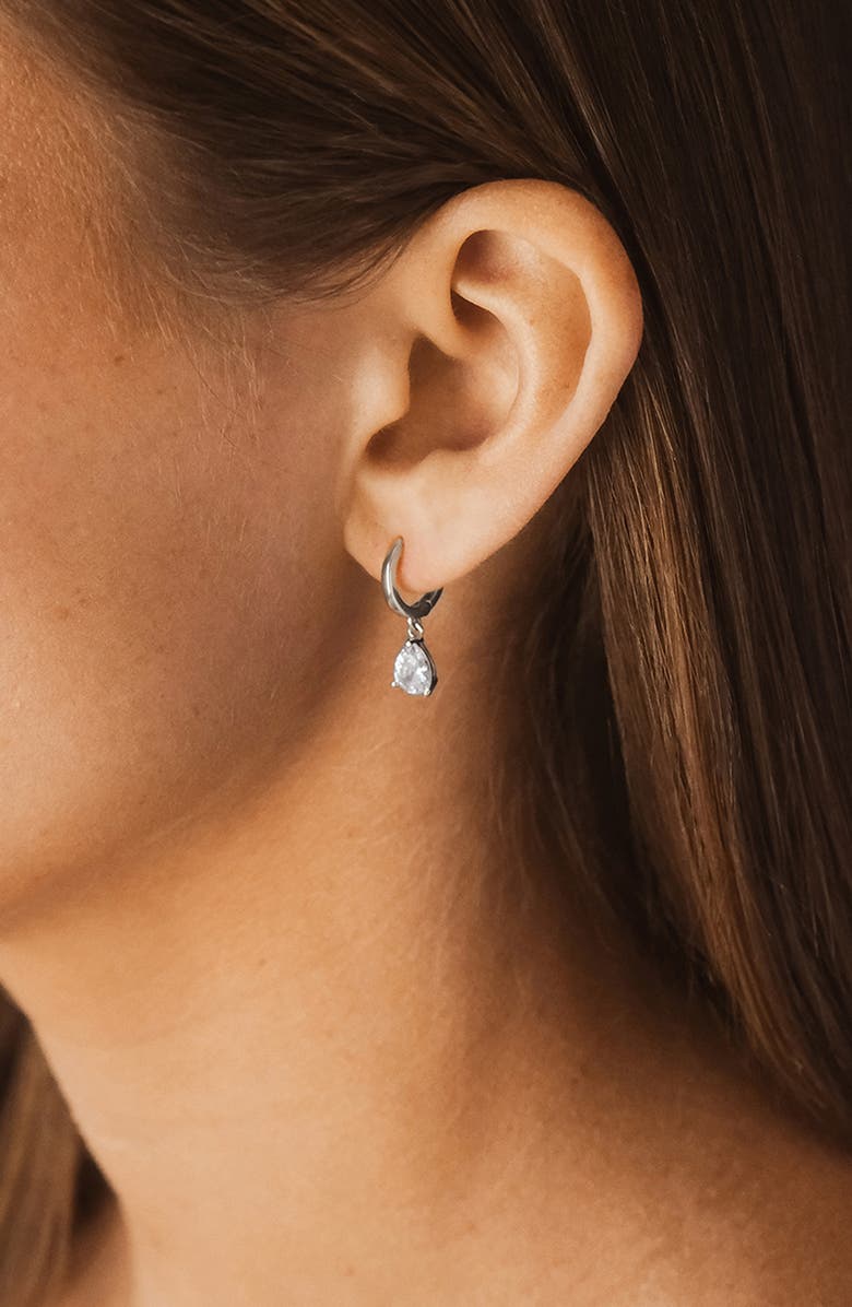 Sterling Forever Adalie Cubic Zirconia Pear Drop Huggie Hoop Earrings, Alternate, color,