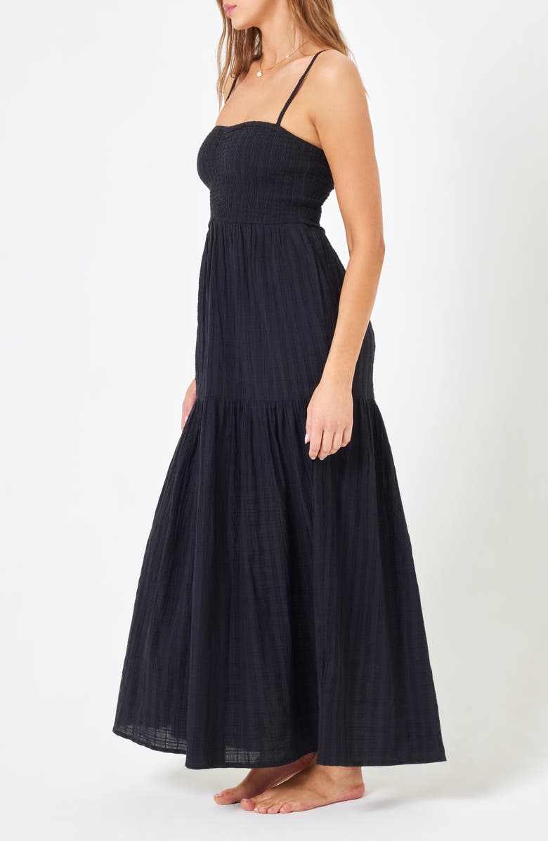 LSPACE Mallorca Smocked Cover-Up Maxi Dress, Alternate, color, Black