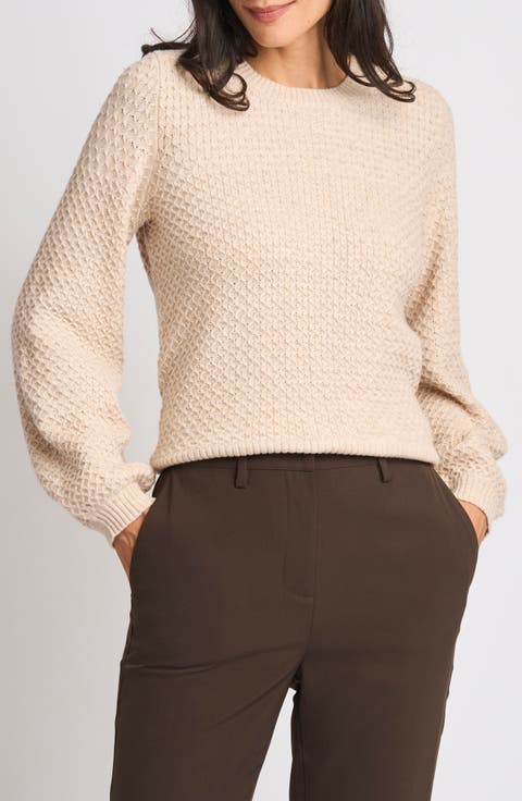 Honeycomb Stitch Puff Sleeve Sweater