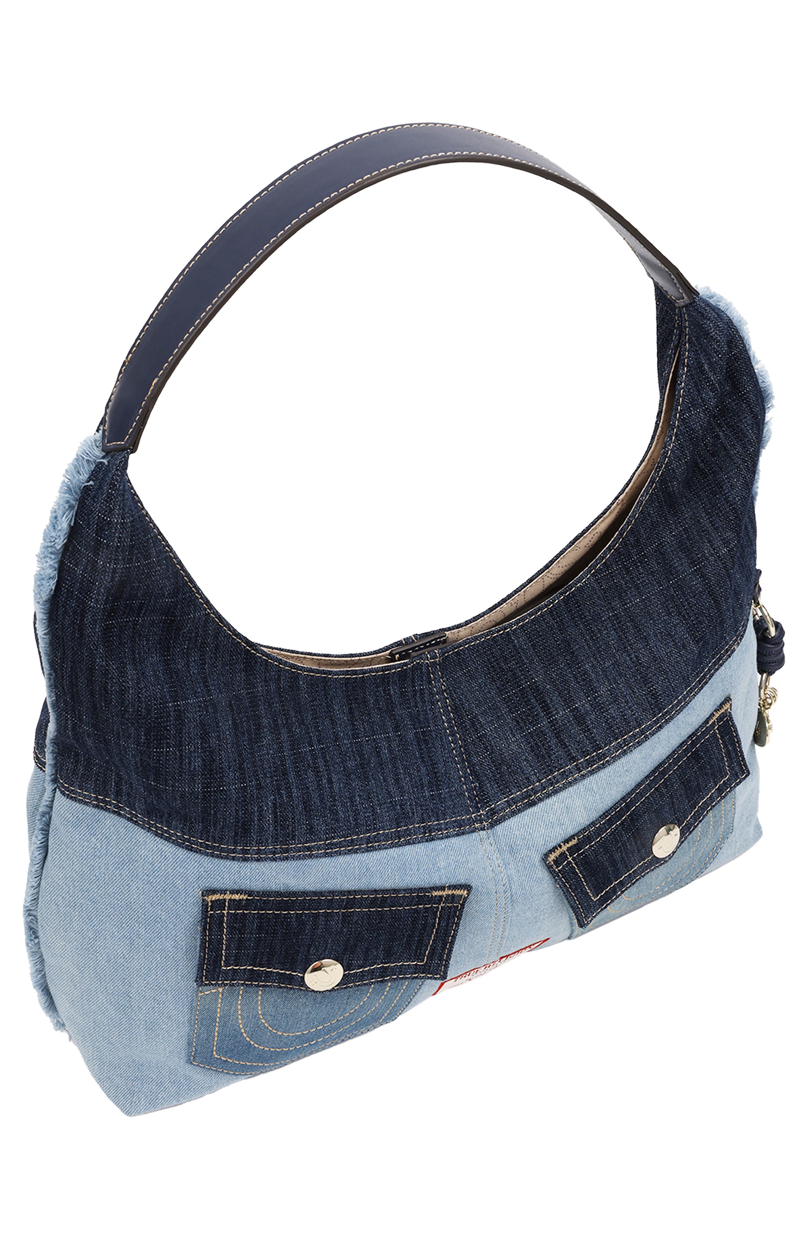 Horseshoe Pocket Colorblock Denim Shoulder Bag, Alternate, color, MULTI