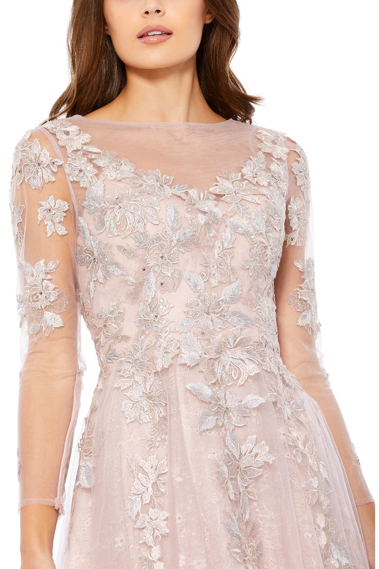 Floral Embroidered Long Sleeve Lace & Tulle Cocktail Dress, Alternate, color, VINTAGE LILAC