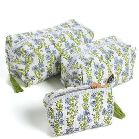 Forget Me Not Blockprint Makeup Bag