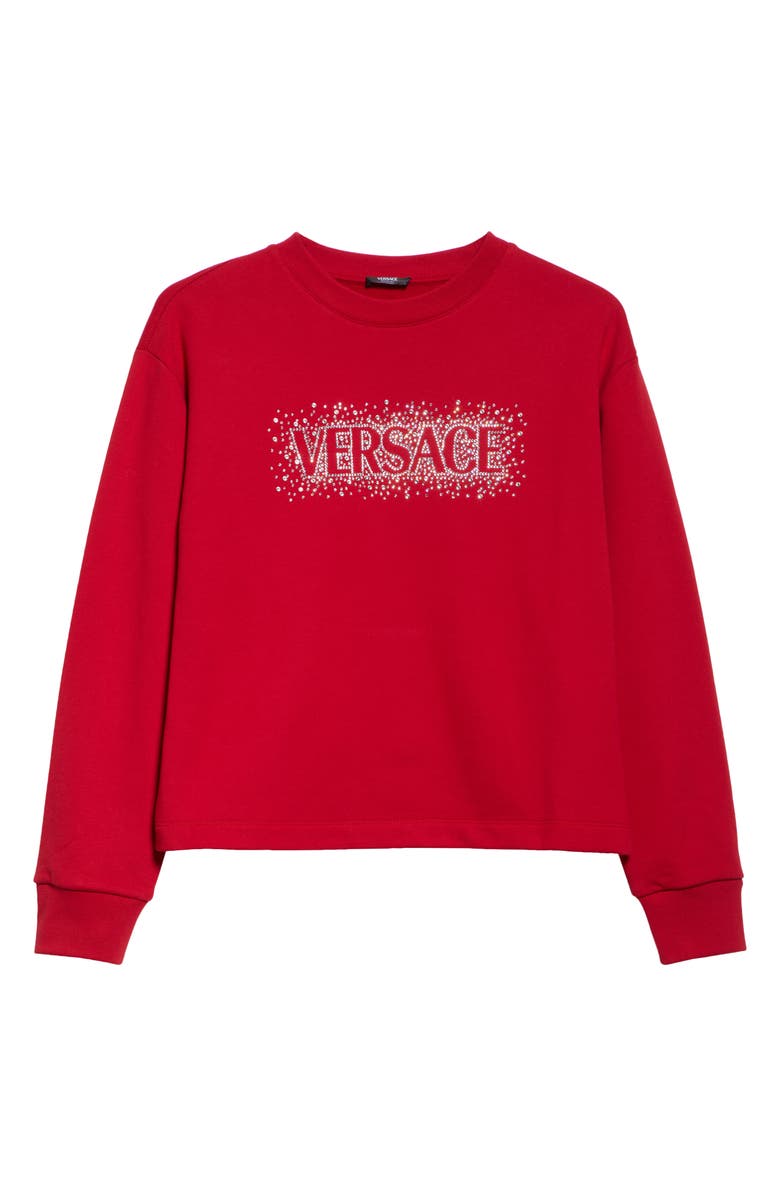 Versace Crystal Embellished Logo Sweatshirt, Alternate, color,
