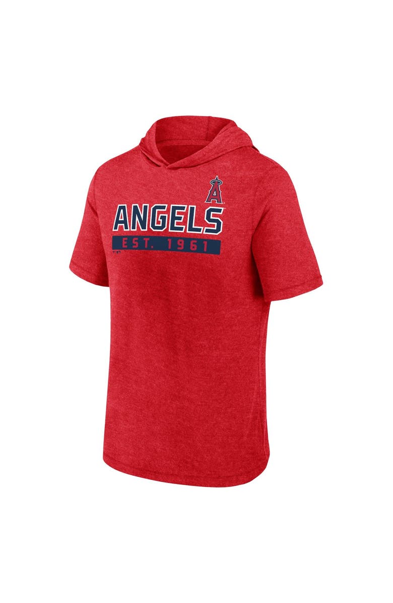 FANATICS Men's Fanatics Heather Red Los Angeles Angels Push Short Sleeve Pullover Hoodie, Alternate, color,