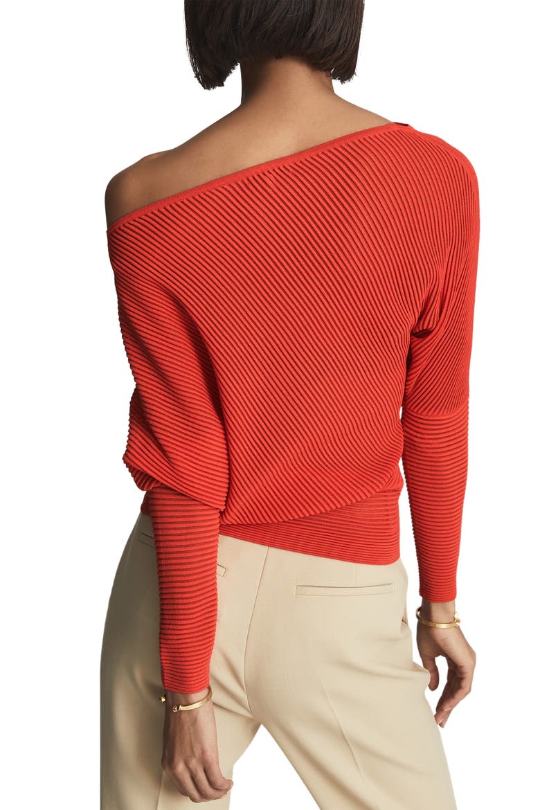 Angie Rib One-Shoulder Sweater, Alternate, color, ORANGE