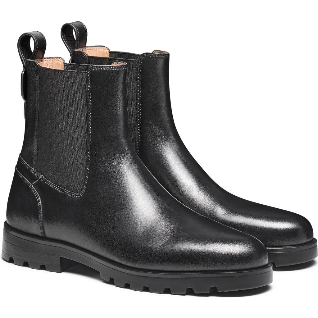 Santoni Leather Chelsea Boot In Black