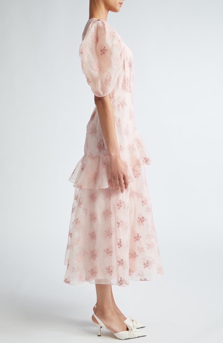 Erdem Illusion Neck Silk Organza Peplum Midi Dress, Alternate, color, 