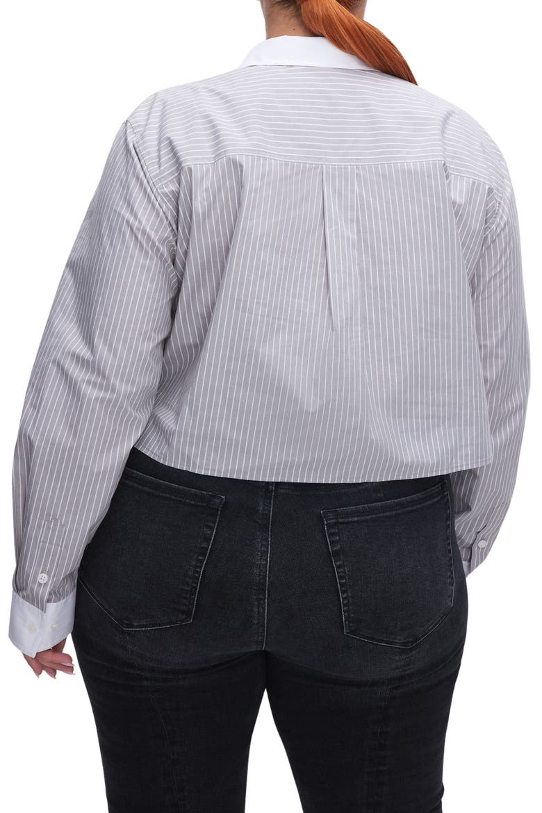 Stripe Crop Button-Up Shirt, Alternate, color, GREY STRIPE005