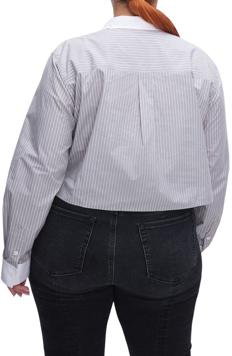 Good American Stripe Crop Button-Up Shirt, Alternate, color,