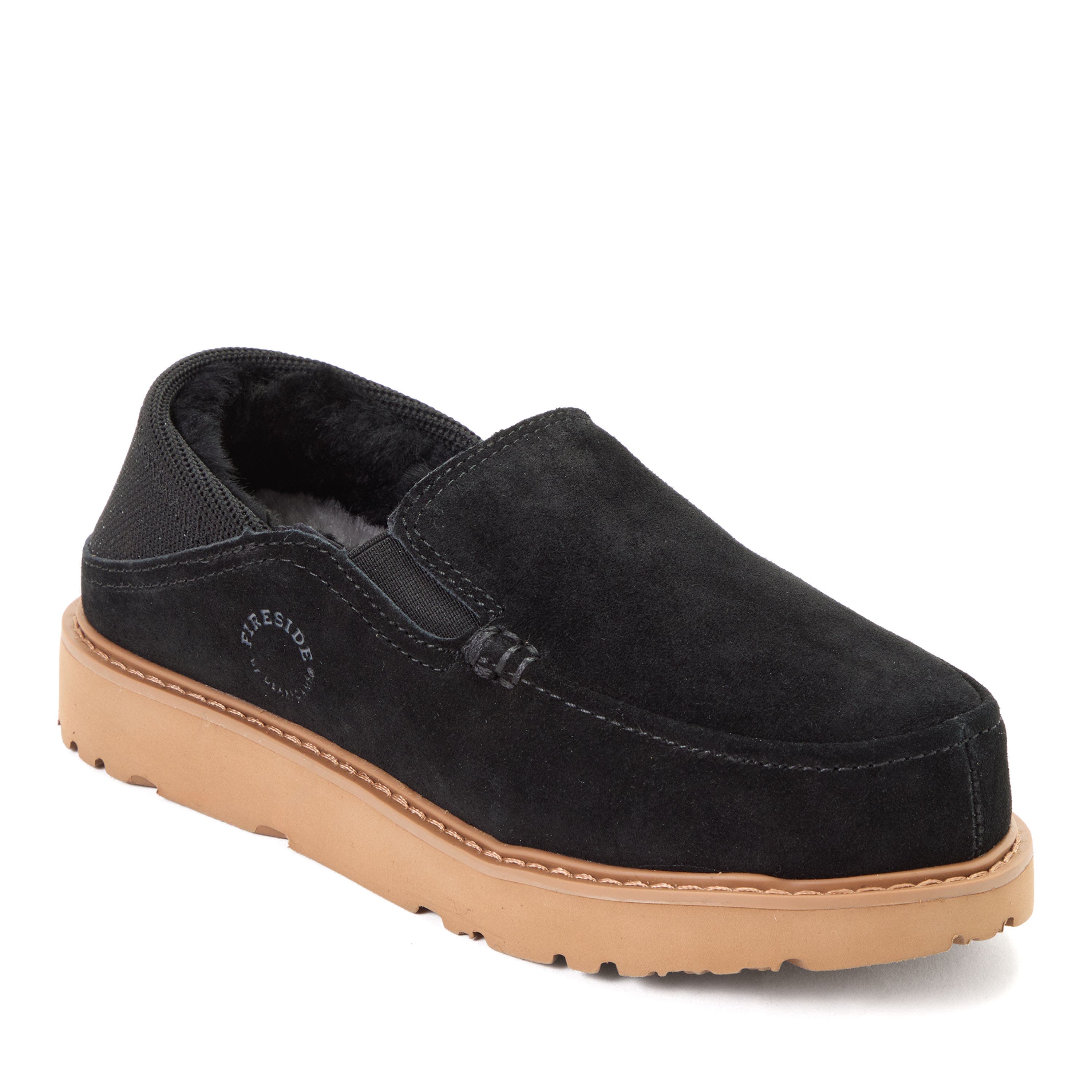 Fireside Suede Sport Knit Loafer Slippers, Main, color, Black