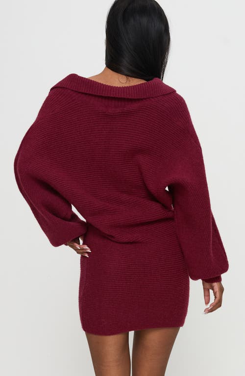 Princess Polly Thorelle Oversize Long Sleeve Sweater Minidress In Burgundy