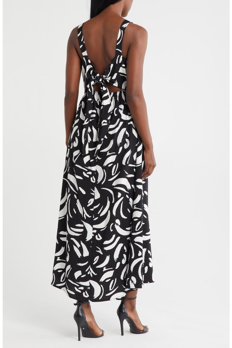Tie Back Midi Dress, Alternate, color, BLACK/ WHITE