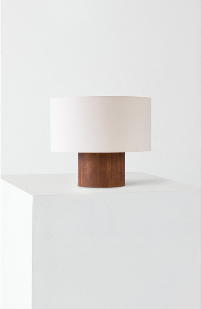 Brightech Oliver 10" LED Desk Lamp with Wood Accent and White Cotton Drum Shade, Bulb Included, Main, color, Walnut