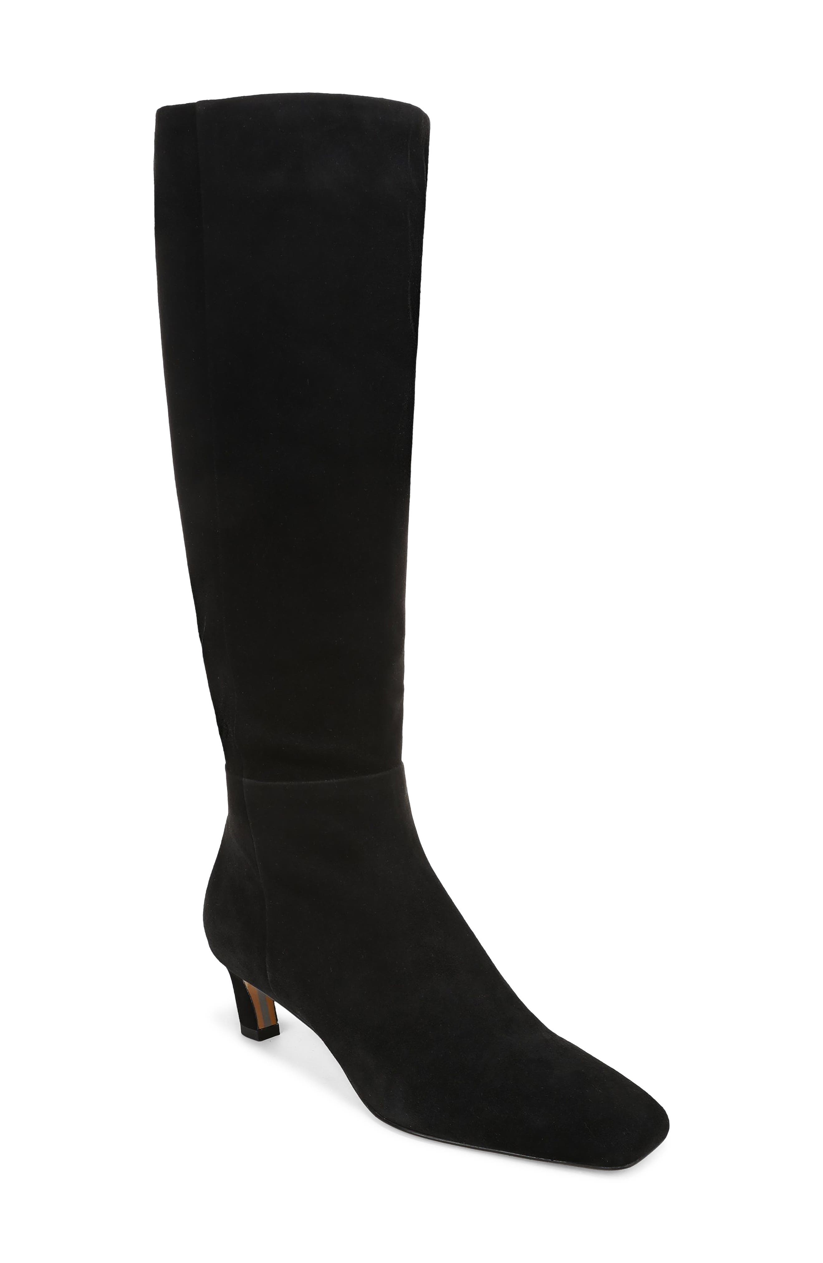 Perla Knee High Leather Boot, Main, color, BLACK SUEDE