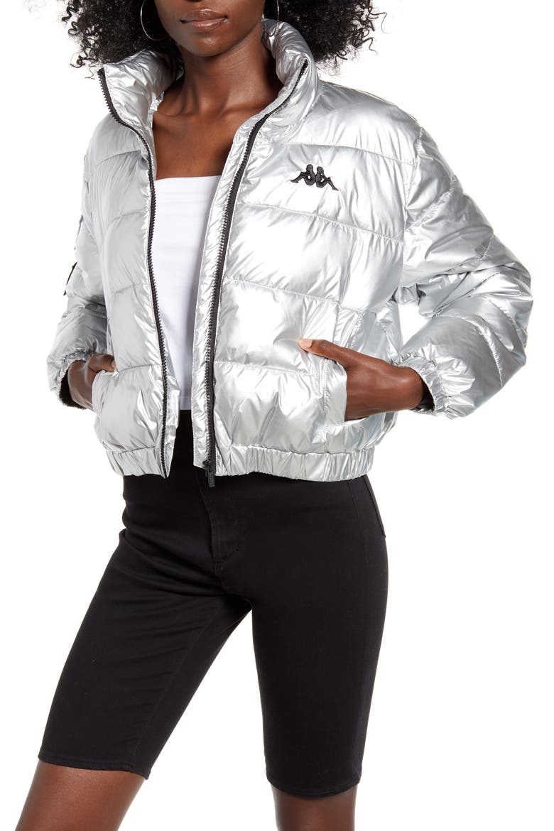Kappa La Boltan Metallic Puffer Jacket, Main, color, SILVER/ BLACK/ WHITE