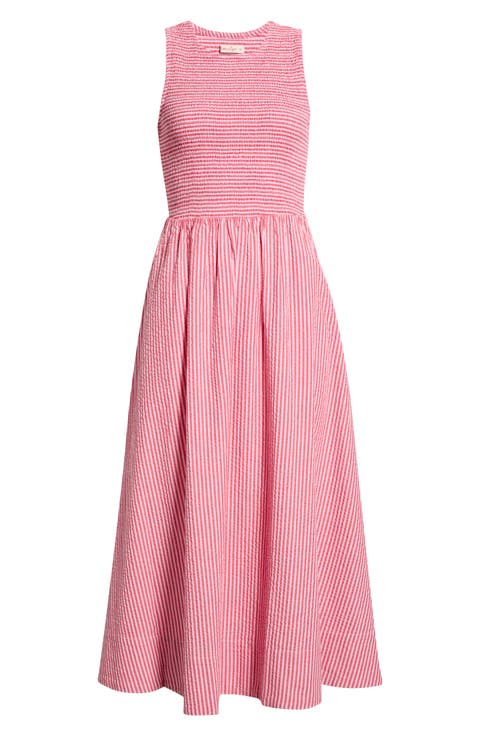 Darcy Stripe Smocked Seersucker Midi Dress