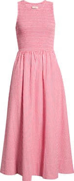 Marine Layer Darcy Stripe Smocked Seersucker Midi Dress