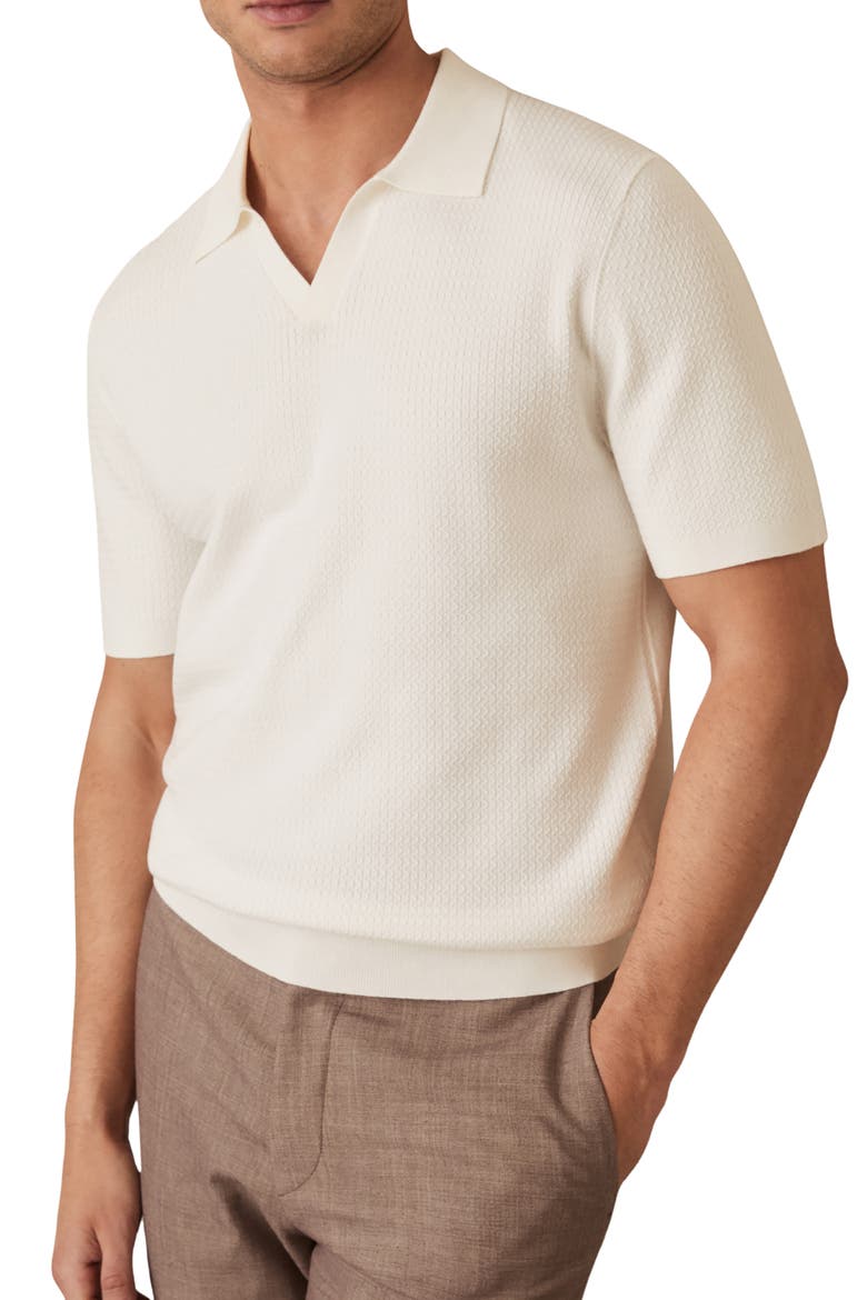 Tyne Textured Johnny Collar Polo Sweater, Main, color, WHITE