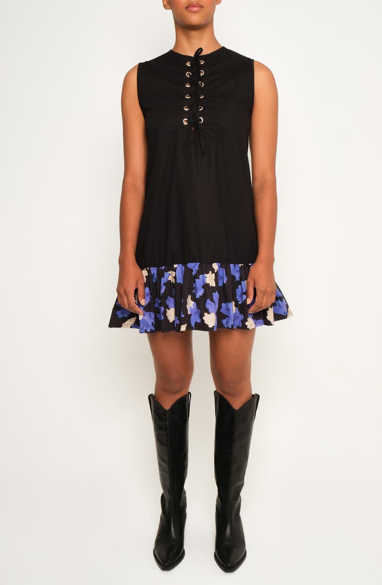 The Lulo Project The Fracture Lace Front Ruffle Minidress, Main, color, Jacaranda