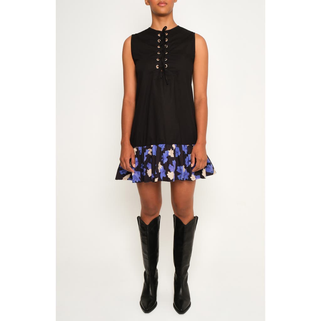 The Lulo Project The Fracture Lace Front Ruffle Minidress In Black