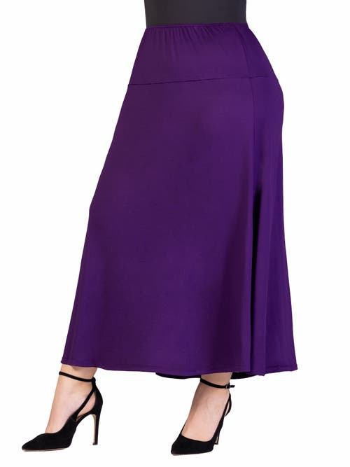 24seven Comfort Apparel Plus Size Comfortable Fit Elastic Waist Maxi Skirt In Purple